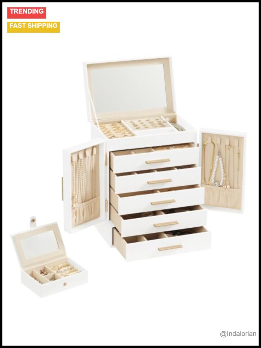 Large Jewelry Box Organizer with Mirror & Travel Case